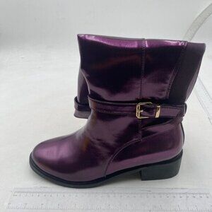 Purple Round Toe Chunky Low Heel Knee High Riding Boots Side Zipper Long Boots